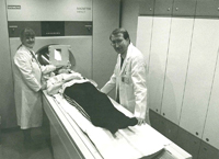 First patient scanned by new MRI unit mobile service, 1998