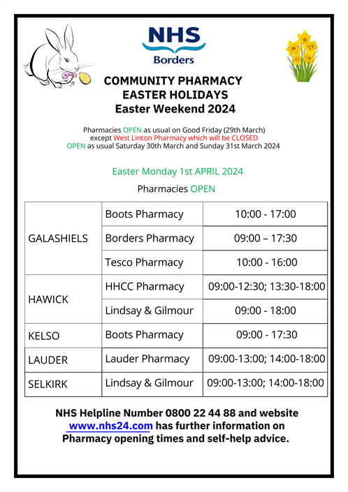 POSTER Comm Pharmacy Easter Opening Times 2024Pdf